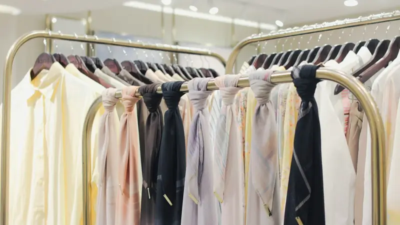 Rack of finished garments on hangers
